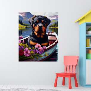 Rottweiler on a Paddle: A Scenic Adventure Poster