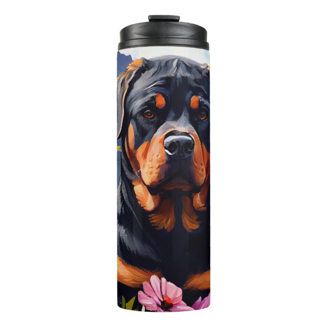 Rottweiler on a Paddle: A Scenic Adventure Thermal Tumbler (Front)