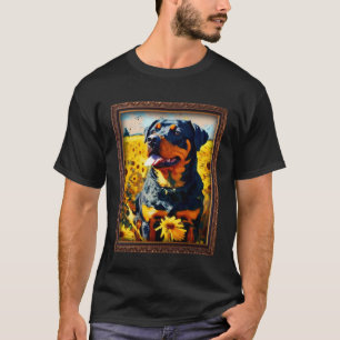Rottweiler Painting Rottie Sunflower Flower Mum Wo T-Shirt