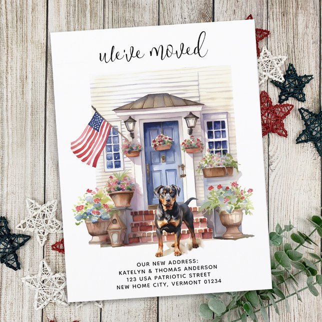 Rottweiler Patriotic Personalised Pet Dog Moving Announcement Postcard (Creator Uploaded)
