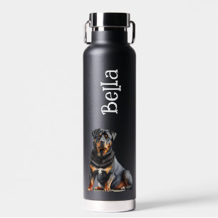 Rottweiler Personalise Dog's Name, Cute Rottie Water Bottle