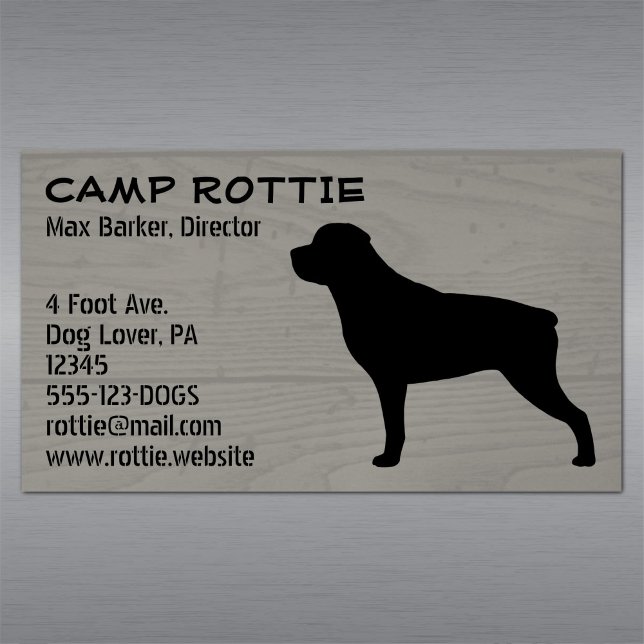 Rottweiler Pet Dog Silhouette | Rottie Rustic Magnetic Business Card (Creator Uploaded)