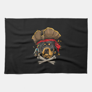 Rottweiler Pirate Dog Halloween Jolly Roger Gift . Tea Towel