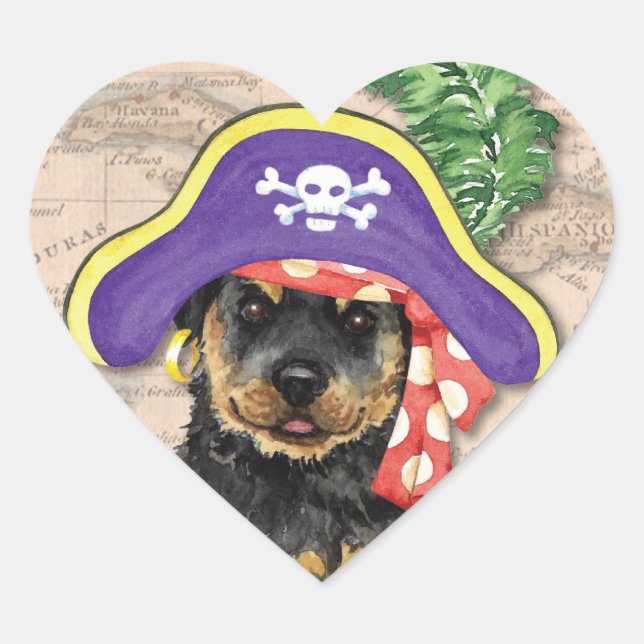 Rottweiler Pirate Heart Sticker (Front)