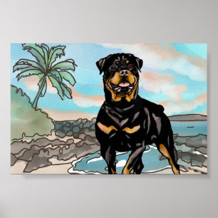 Rottweiler Playing at Hawaii Beach Poster