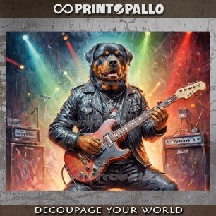 Rottweiler playing electric guitar on stage -  tissue paper