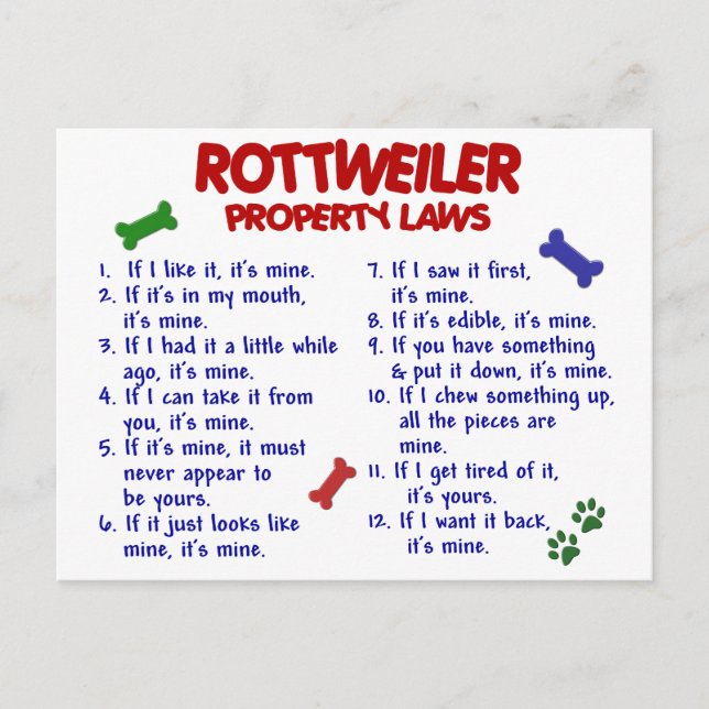 ROTTWEILER Property Laws 2 Postcard (Front)