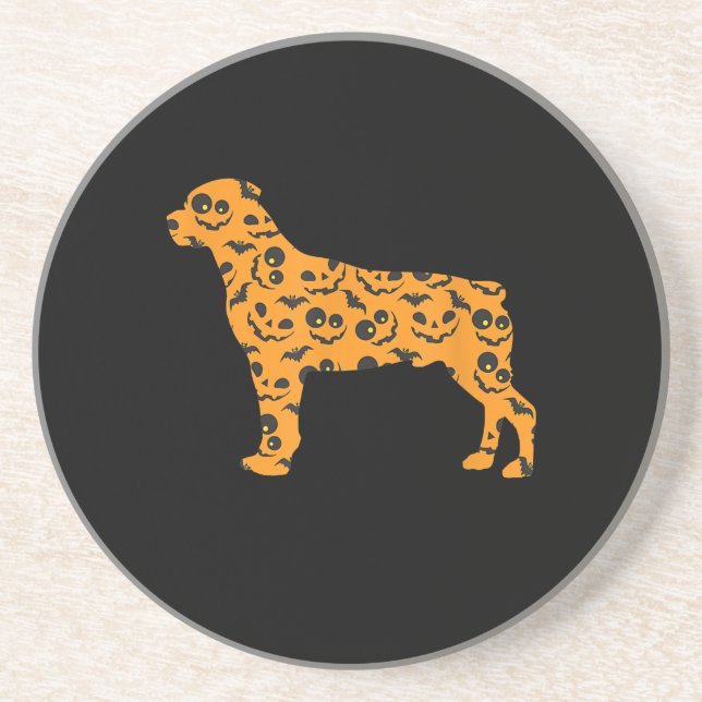 Rottweiler Pumpkin Bat Shape Funny Scary Halloween Coaster (Front)