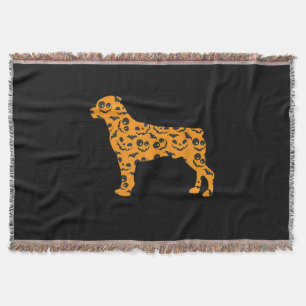 rottweiler pumpkin bat shape funny scary halloween throw blanket