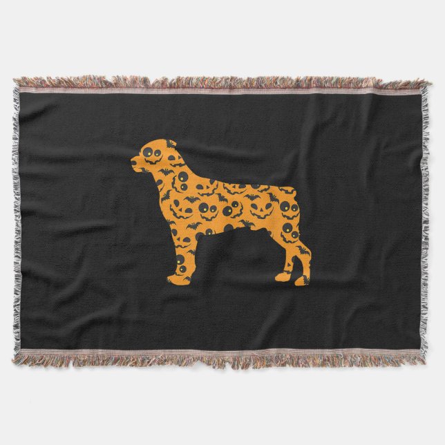 rottweiler pumpkin bat shape funny scary halloween throw blanket (Front)