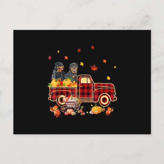 Rottweiler Pumpkin Truck Fall Leaf Thanksgiving Postcard (Front)