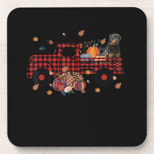 Rottweiler Pumpkin Truck Thanksgiving Halloween Coaster
