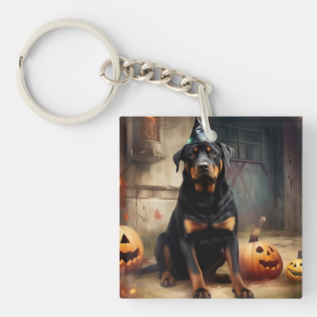 Rottweiler Pumpkins Halloween Scary  Key Ring (Front)
