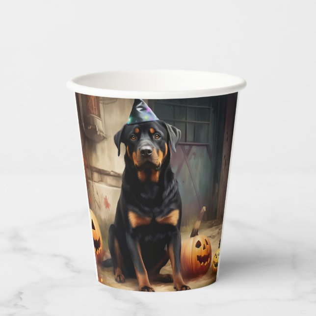 Rottweiler Pumpkins Halloween Scary  Paper Cups (Front)