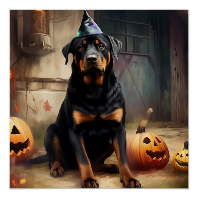 Rottweiler Pumpkins Halloween Scary  Poster (Front)