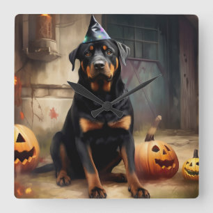 Rottweiler Pumpkins Halloween Scary  Square Wall Clock