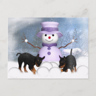 Rottweiler Puppies Playing In The Snow Postcard