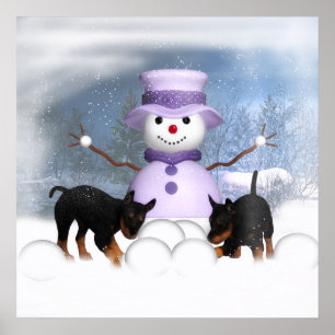 Rottweiler Puppies Playing In The Snow Poster