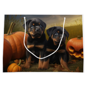 Rottweiler Puppy Autumn Delight Pumpkin Large Gift Bag