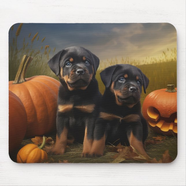 Rottweiler Puppy Autumn Delight Pumpkin Mouse Pad (Front)