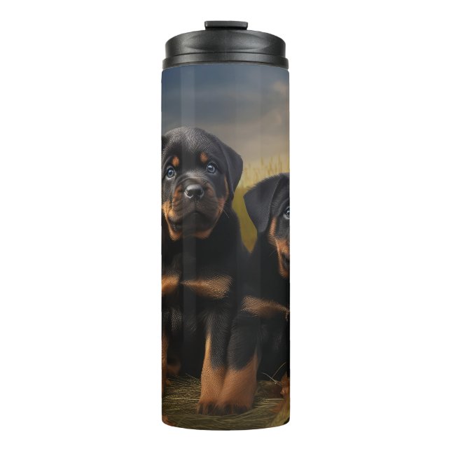 Rottweiler Puppy Autumn Delight Pumpkin Thermal Tumbler (Front)