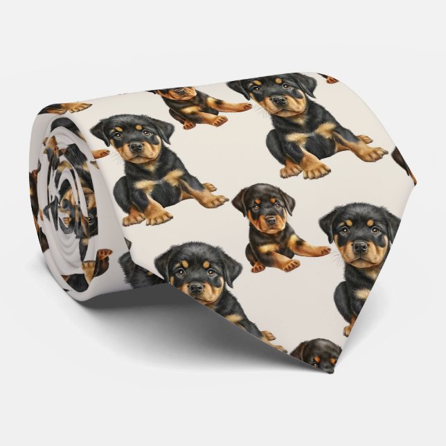 Rottweiler Puppy Dog Pattern Tie (Rolled)