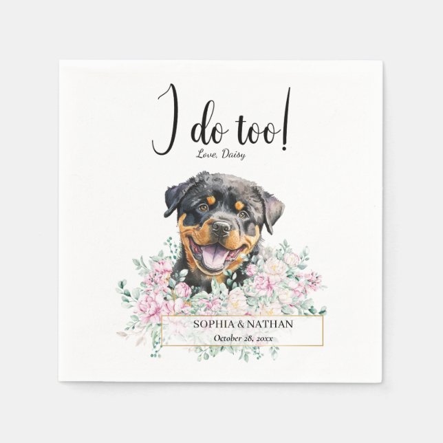Rottweiler Puppy Dog Wedding Cocktail Napkins (Front)