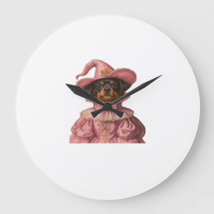 Rottweiler Puppy Dressed as a Pink Witch ? Cute Ha Large Clock