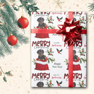 Rottweiler Puppy in Christmas Gift Bag Wrapping Paper