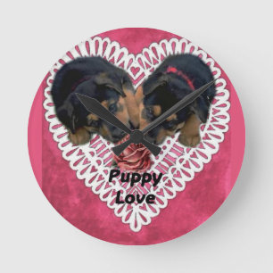 Rottweiler Puppy Love Valentines Round Clock