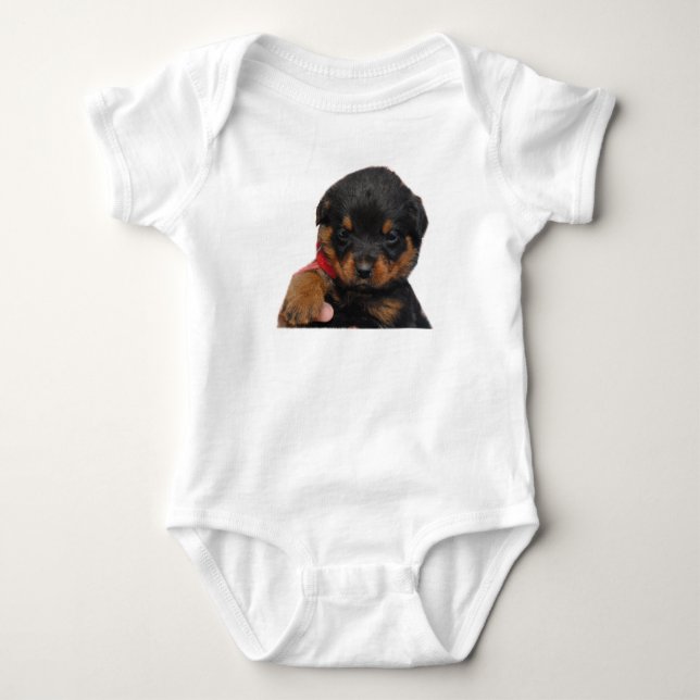 Rottweiler Puppy Red Baby Bodysuit (Front)