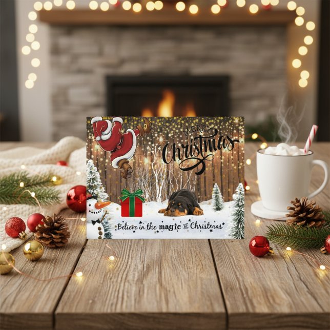 Rottweiler Puppy & Santa Christmas  Holiday Postcard (Rottweiler Puppy Santa Gift Christmas Holiday Postcard)