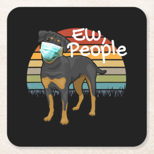 Rottweiler Puppy with Mask - People - Rottweiler Square Paper Coaster