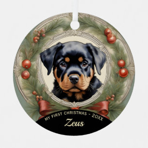 Rottweiler Puppy's First Christmas Ornament