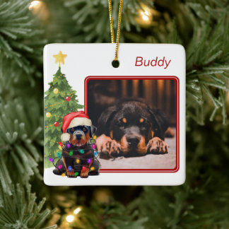 Rottweiler Red White Two Photo Pet Dog Christmas Ceramic Ornament