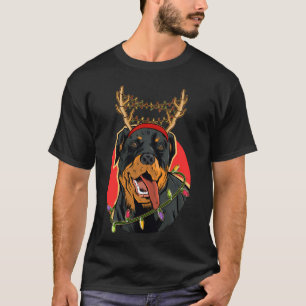 Rottweiler Reindeer Christmas Tree Lights Xmas Rot T-Shirt
