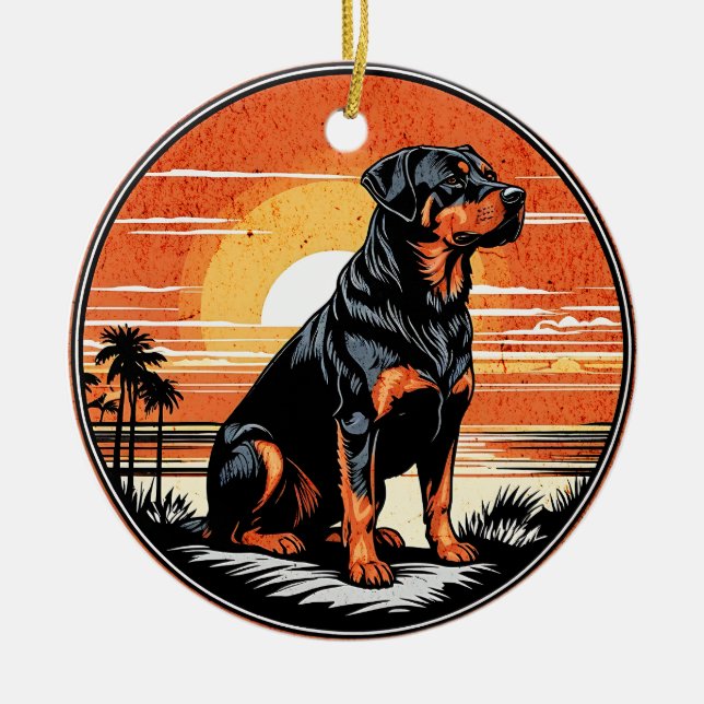 Rottweiler Retro Sunset Dog Lover Ceramic Tree Decoration (Front)