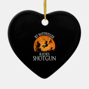 Rottweiler Rides Shotgun Dog Lover Halloween Party Ceramic Tree Decoration
