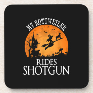 Rottweiler Rides Shotgun Dog Lover Halloween Party Coaster