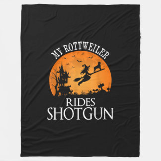 Rottweiler Rides Shotgun Dog Lover Halloween Party Fleece Blanket