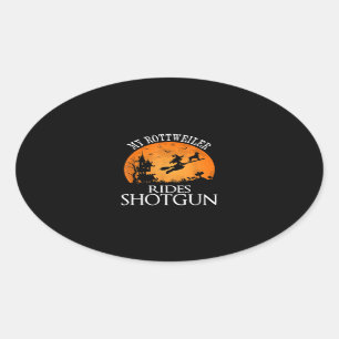Rottweiler Rides Shotgun Dog Lover Halloween Party Oval Sticker