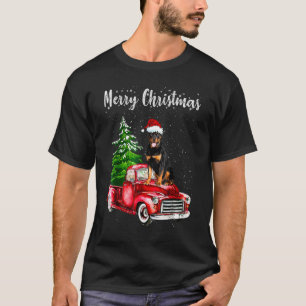 Rottweiler Riding Red Truck Merry Christmas Dog  S T-Shirt