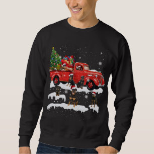 Rottweiler Riding Red Truck Merry Christmas X-mas Sweatshirt