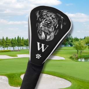 Rottweiler Rottie Dog Monogram Initial Black White Golf Head Cover