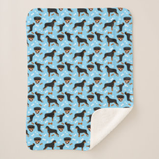 Rottweiler Rottie Dog Pattern Blue Sherpa Blanket