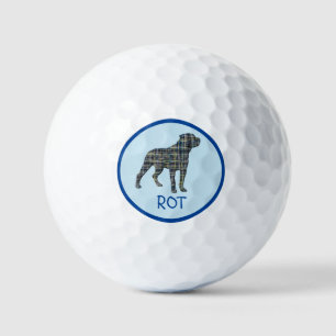 Rottweiler / Rottie Dog Silhouette Mono Grid Blue Golf Balls