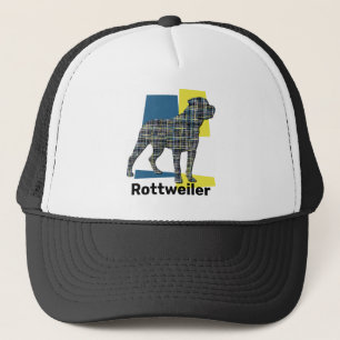 Rottweiler / Rottie Dog Silhouette Tricolour Grid Trucker Hat