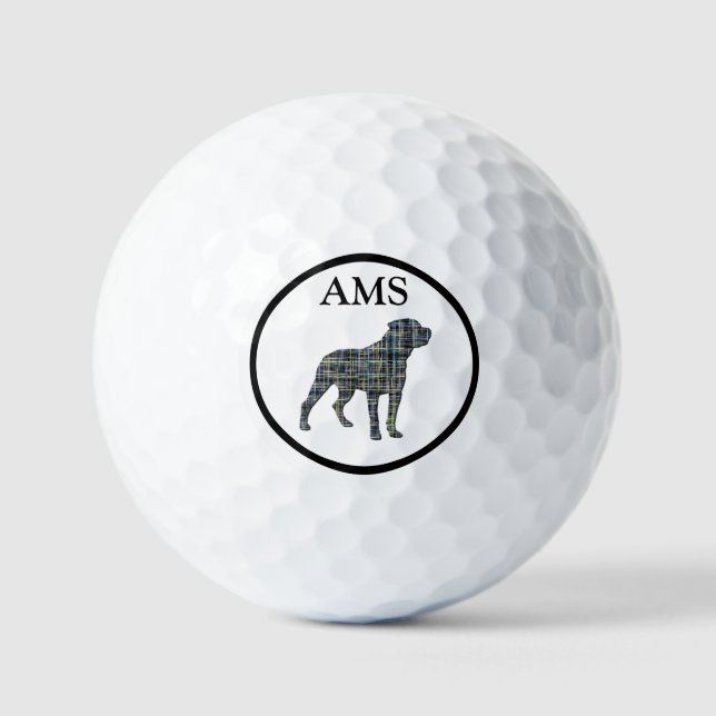 Rottweiler Rottie Dog Silhouette Yellow &Blue Grid Golf Balls (Front)