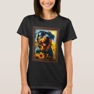 Rottweiler Rottie Painting Sunflower Flower Mum Wo T-Shirt