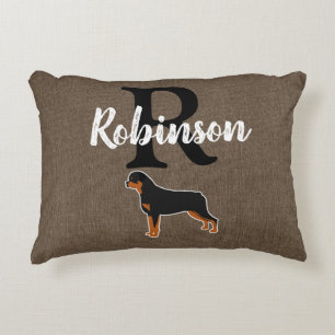 Rottweiler Rottie Rustic Monogram Last Name Decorative Cushion